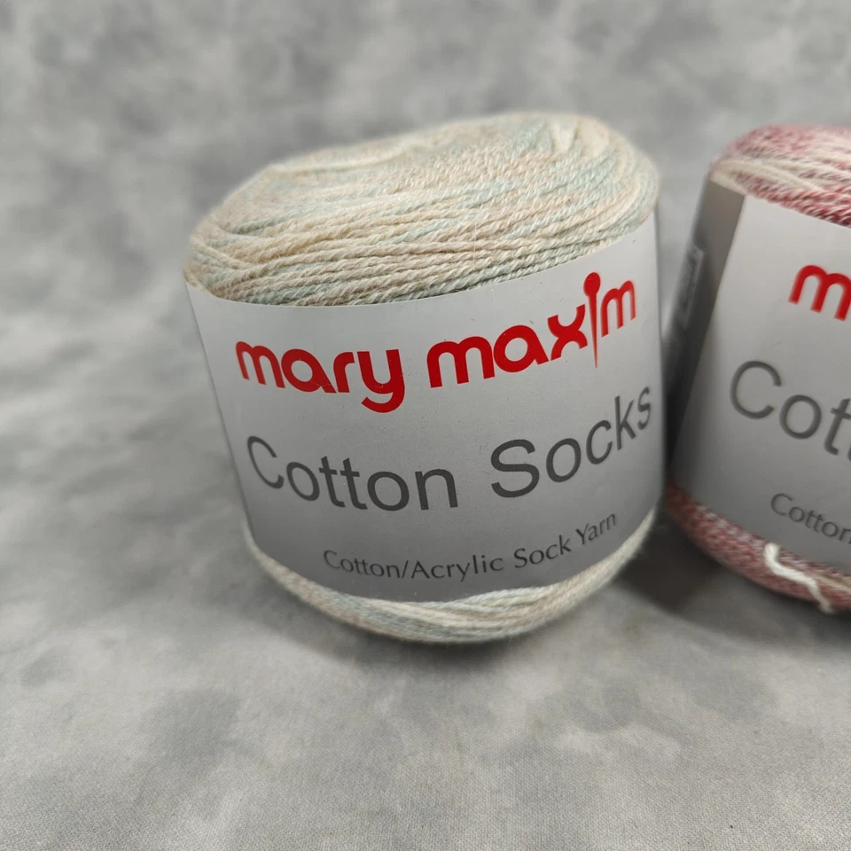 Calcetines de algodón suave Mary Maxim hilo 2 madejas natural y vino 100 g 470 yd Foto 2 de 4