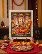 5x7" Laxmi Puja Poster |Lakshmi Ganesha Saraswati |Home Temple Mandir Decor