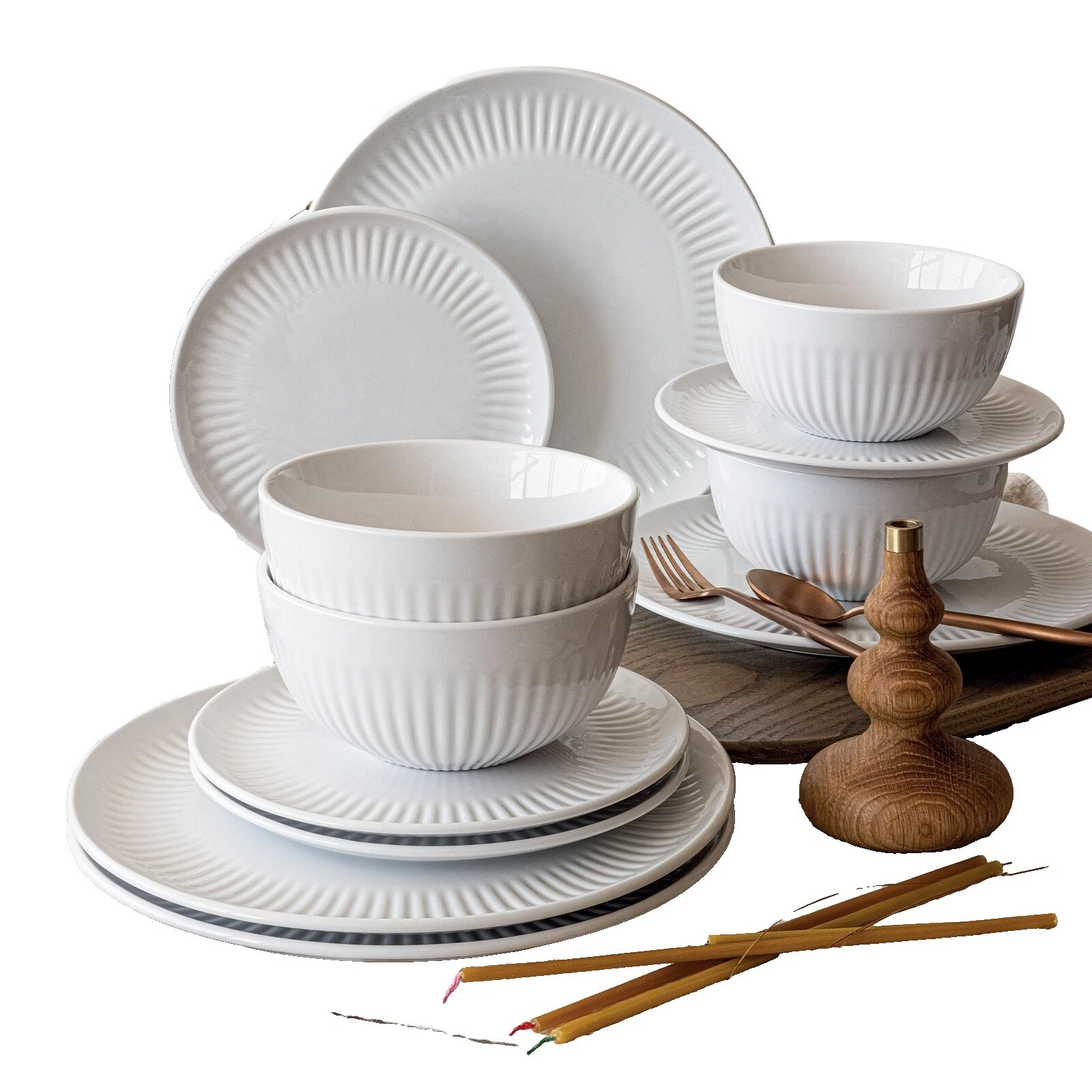 Porcelana geométrica Blanco Servicio de Cena Conjuntos