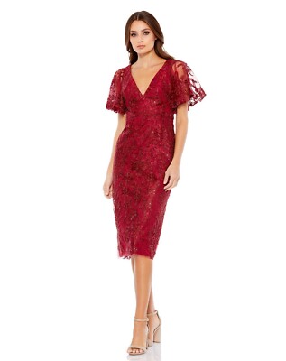 chinese dress ladies Mac Duggal Women's Embellished High Neck Long Sleeve A Line Gown - Red - Size 20 main image 0