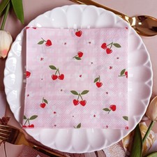 40 X Cerise Serviette Tissu Carré Jetable Papier pour Fête Restaurant Café Kit