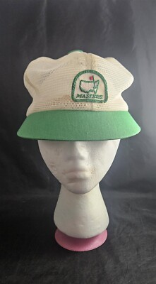 Vintage 70's Masters Augusta Golf Mesh Strap Back Wide Brim Vintage White Logo