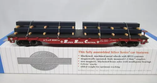 Bachmann Silver HO Scale ATSF Santa Fe Flat Car w/ Steel Load NOS 18914