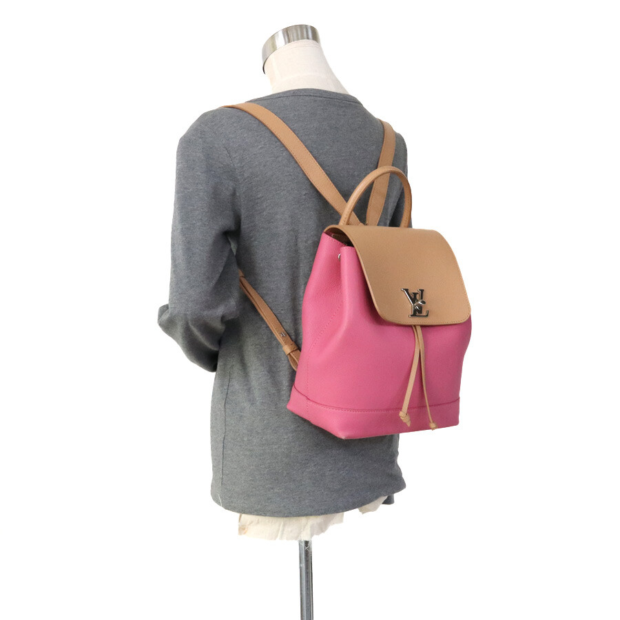 Louis Vuitton ロックミー　リュック　ピンク・ベージュ Auth LOUIS VUITTON Lockme Backpack Pink/Beige Leather