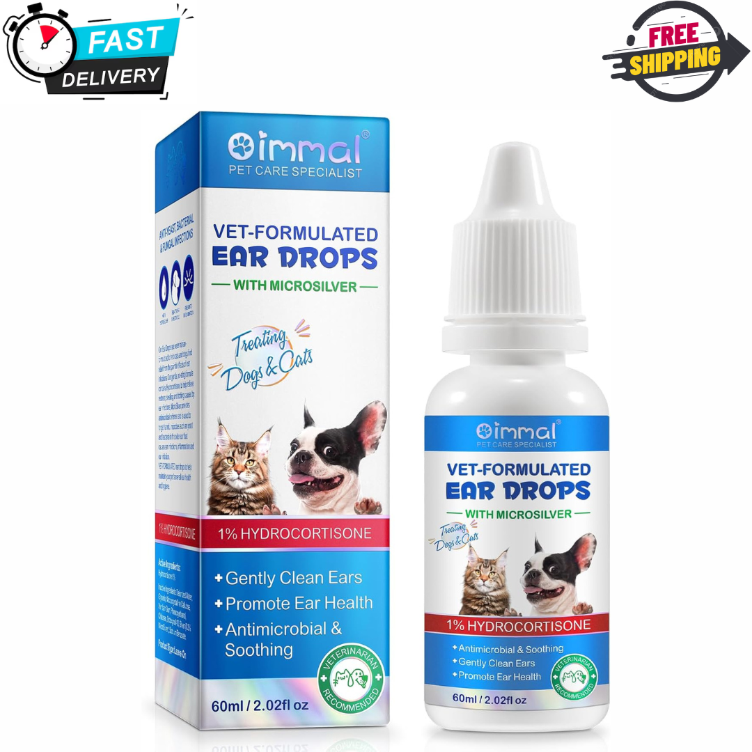 Cat Dog Ear Infection Treatment Drops with 1% Hydrocortisone for