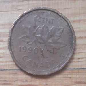 VERY RARE COLLECTIBLE CANADA 1 CENT 1990 KG COIN RCM CANADIAN MINT SMALL PENNY
