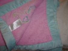 CARTER'S Aqua Turquoise Light Blue Baby BLANKET Pink Seahorse fish heart 30x36"