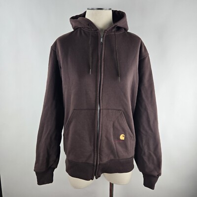 Vintage 80's Carhartt Double Face Waffle Lined Full Zip Hoodie Jacket Brown Rare