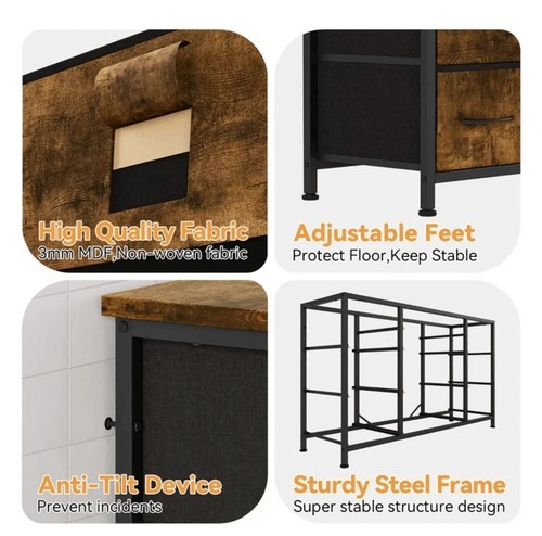 10 Drawer Dresser TV Stand with Power Outlet for 55'' TV Rustic Brown - Picture 5 of 10