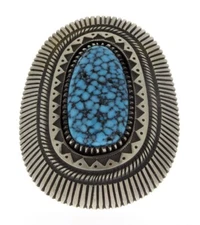 7.25 - Natural Black Web Kingman Turquoise Statement Ring By Calvin Martinez