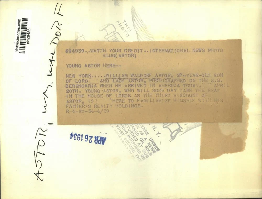1934 Press Photo William Waldorf Astor Aboard S.S. Berengaria in New York - 画像2/2