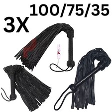 Genuine Flogger 100/75/35 Tails Black Cow Hide Thick Leather Soft Tassel