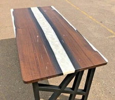 White Epoxy Resin Table – Live Edge Wood Top | Custom Handmade