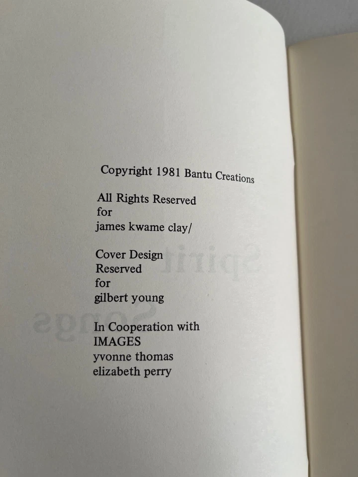 SIGNED ~ JAMES KWAME CLAY ~ Spirit Songs A Poembook Cincinnati 1981 Black Poetry - Image 4 of 4