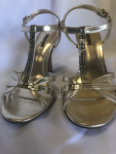 Kenneth Cole Womens Heels Unlisted Size 8.5M Gold Sequin Ankle Strap Prom Party - Picture 4 of 9