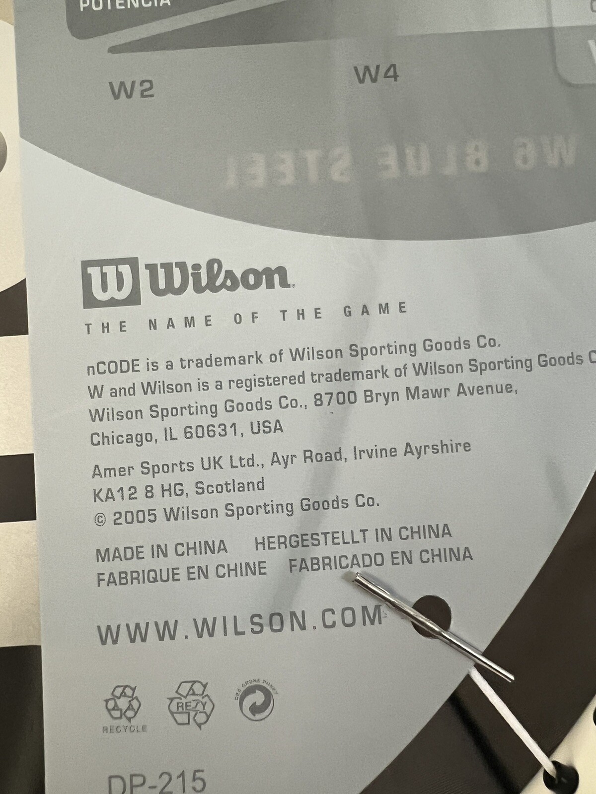 Wilson Ncode W6 Blue Steel Tennis Racket Racquet 4.5