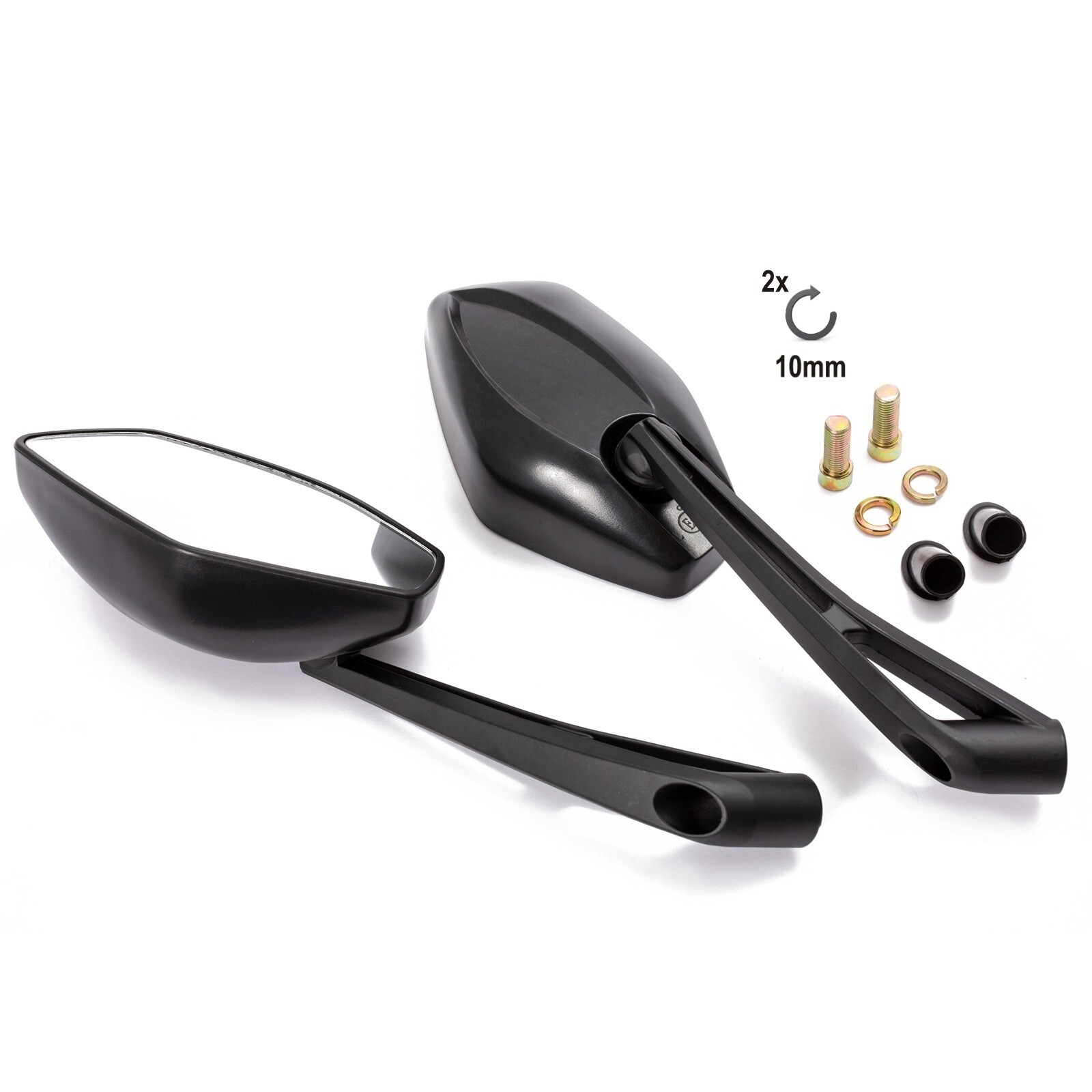 Coppia Retrovisori Specchi Specchietti Moto Scooter Custom Nero DX+SX