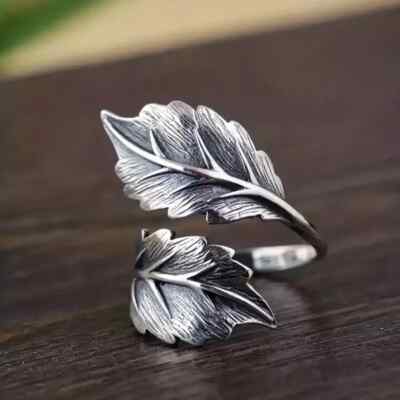 Elegant 925 Sterling Silver Leaves Wedding Engagement Open Ring One Size Fit All