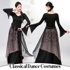 Retro Hanfu Classical Dance Tops Chinese Character Printed Wide Leg Pants S-2XL