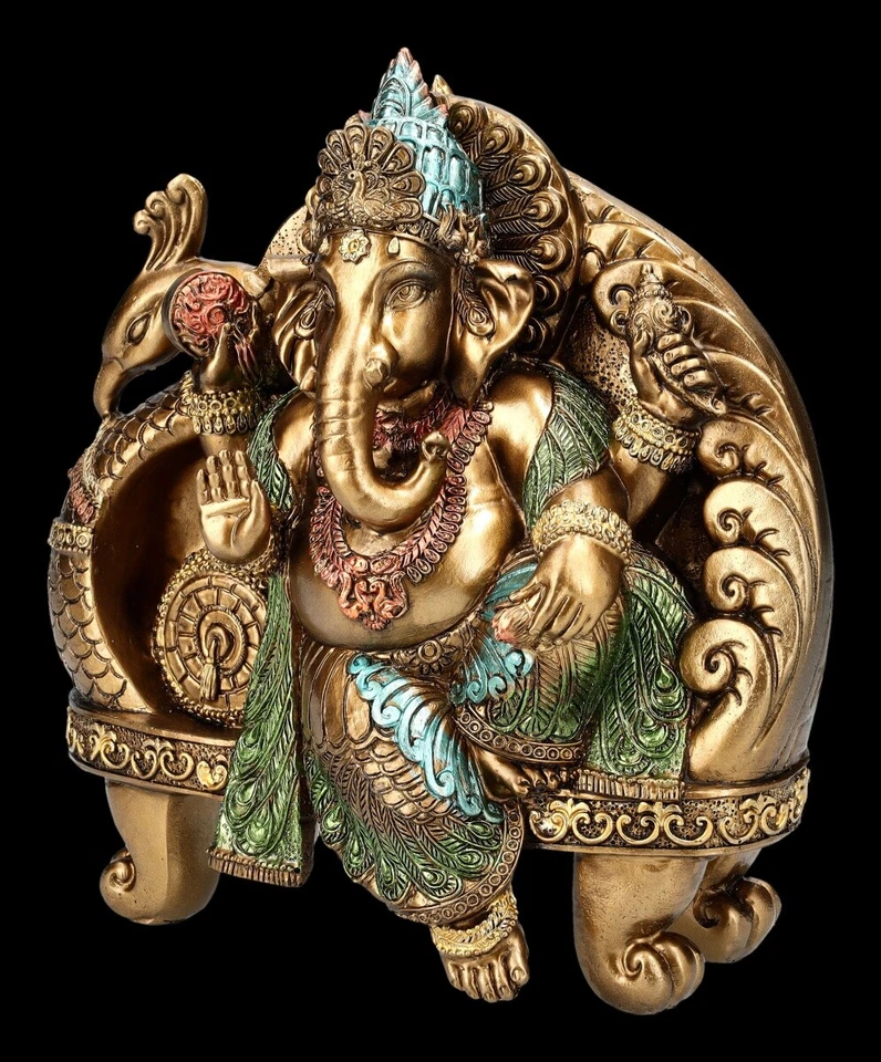 Ganesha Figur auf Pfauen Thron - Asiatische Deko Elefanten Energie Buddha H 18,5 - Bild 3 von 4