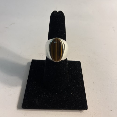Heavy Vintage Sterling Silver 925 Tiger Eye Men's Ring 14.1 Grams Size 8