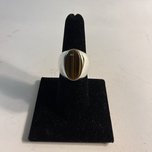 Heavy Vintage Sterling Silver 925 Tiger Eye Men's Ring 14.1 Grams Size 8 - Picture 1 of 24