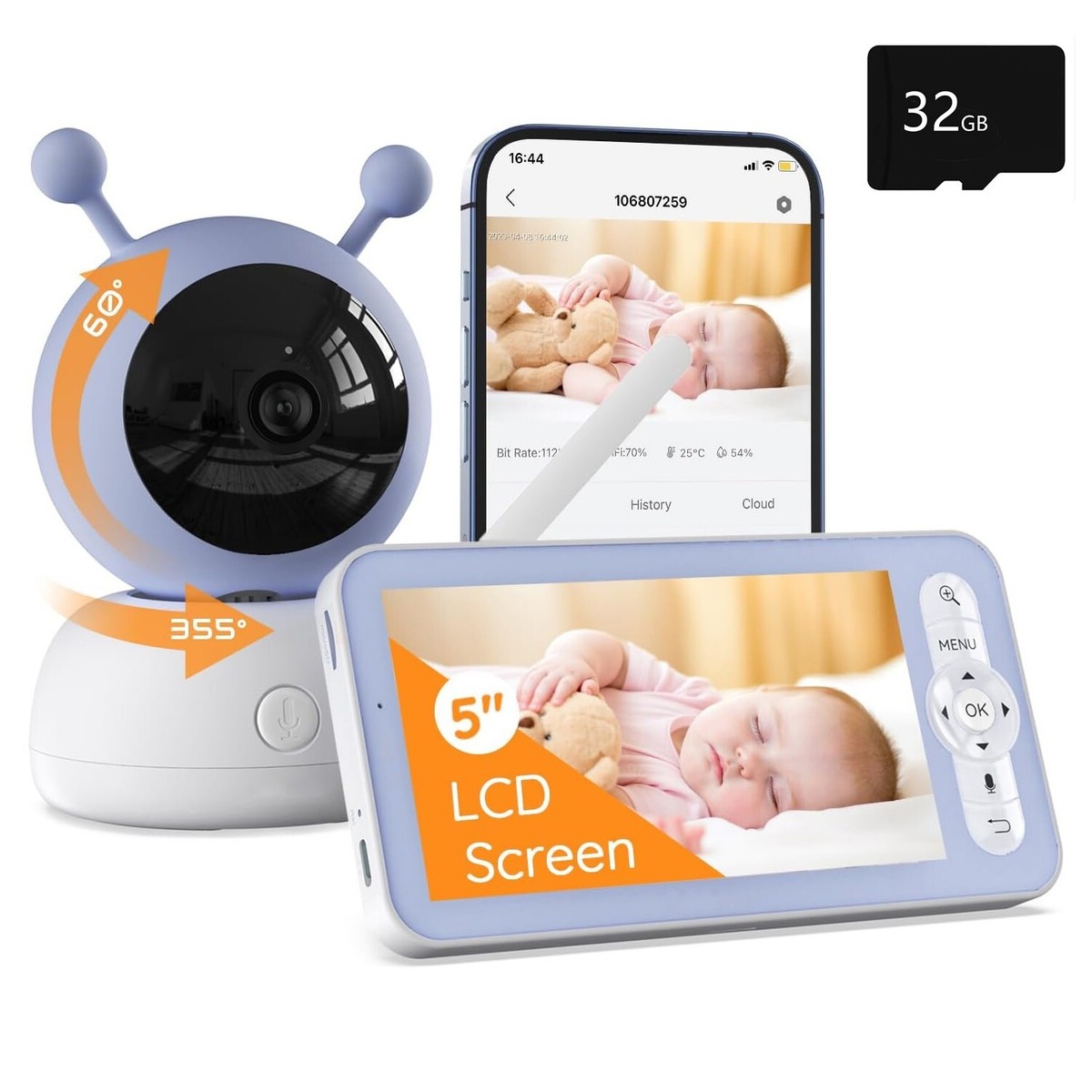 1080P Wifi Video Baby Monitor with App Control,Motion&Crying