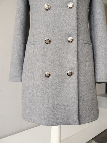 ZARA GREY WOOL BLEND DOUBLE-BREASTED COAT SIZE M UK 10 - Picture 9 of 15