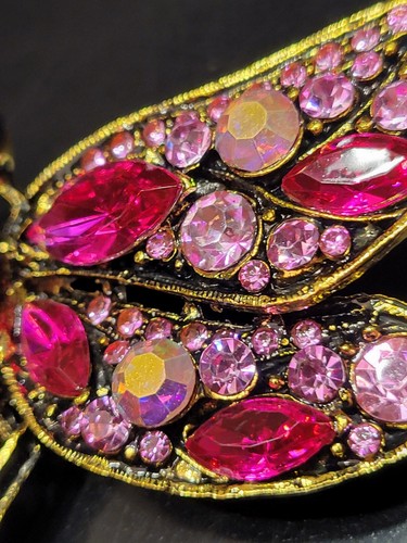 Huge Beautiful Pink Glass 4" Rhinestone Dragonfly Brooch Pin Stunning CA US P274 - Picture 7 of 10
