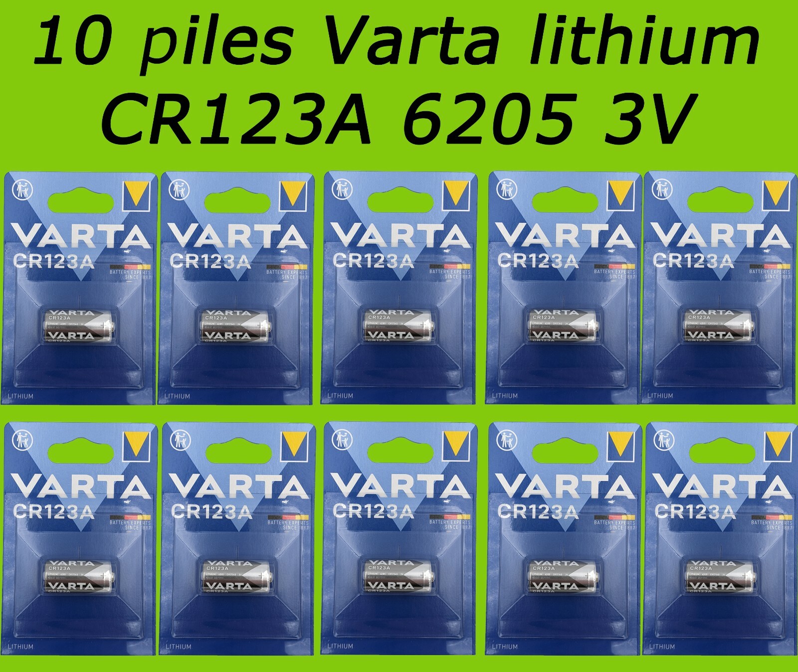 Pile CR123A Varta Professional Photo Lithium 3V lot de 10 pour appareils photo et sécurité