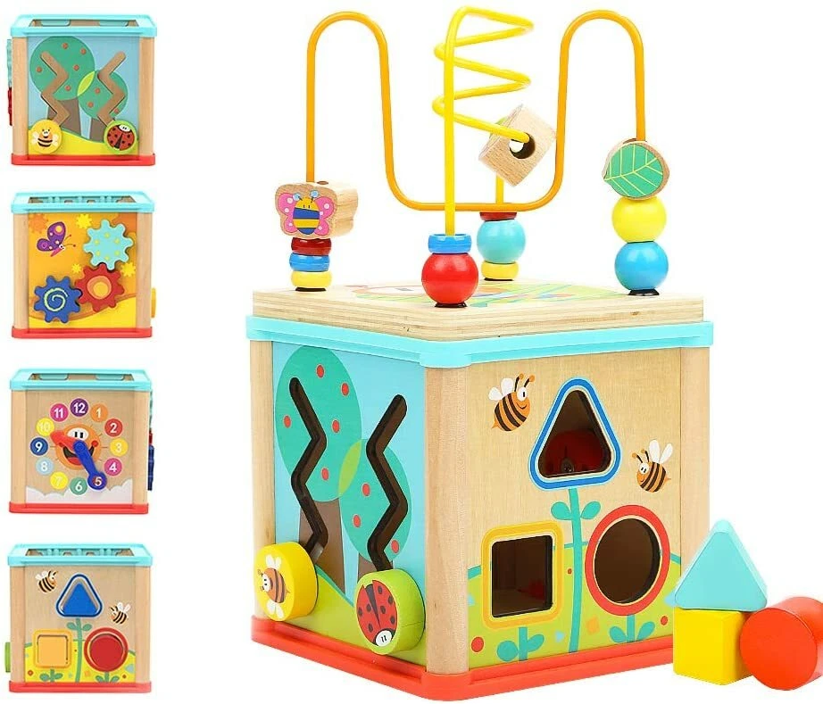 Activity Cube Toys for 1 Year Old Boy Girl, Wooden Toys Montessori