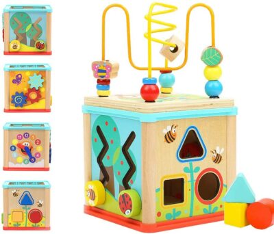Activity Cube Toys for Year Old Boy Girl, Wooden Toys Montessori