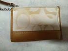Coach Womens Wristlet Wallet Beige Brown Signature Print Color Block Zip Leather — photo 3