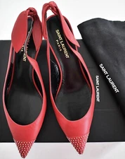 🆕️ SAINT LAURENT Paris "CHARLOTTE 55" Red Leather SLINGBACK Pumps EU-38.5 US-8