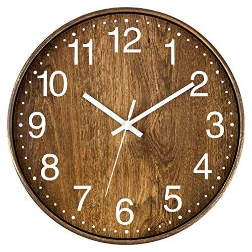 Wood Wall Clock, 12 Inch Silent Non-Ticking Battery Operated Round Clock