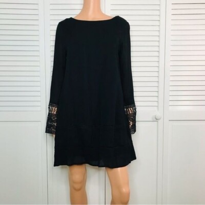COAST Black Bell Sleeve Lace Detail Cuff Dress Size Small | eBay