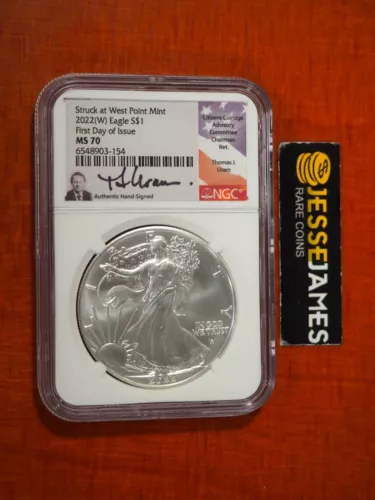 2022 (W) SILVER EAGLE NGC MS70 FIRST DAY OF ISSUE STRUCK AT WEST POINT TOM URAM