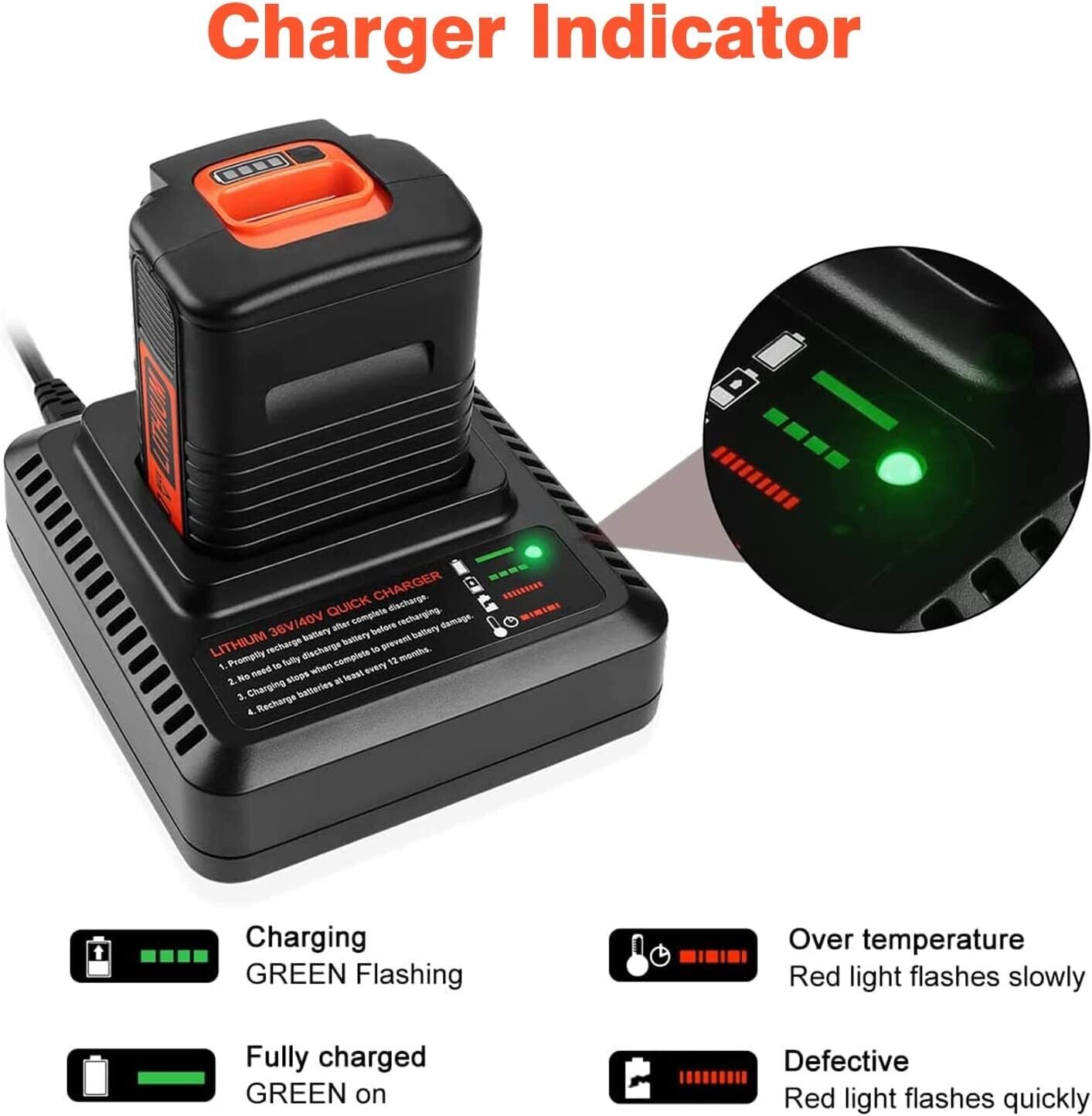 Replacement Black & Decker 20V Li-ion Battery Charger for Black & Decker  20V Lithium Batteries