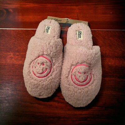 DLuxe By Dearfoams Slippers Women XL 11-12 Happy Face Light Pink