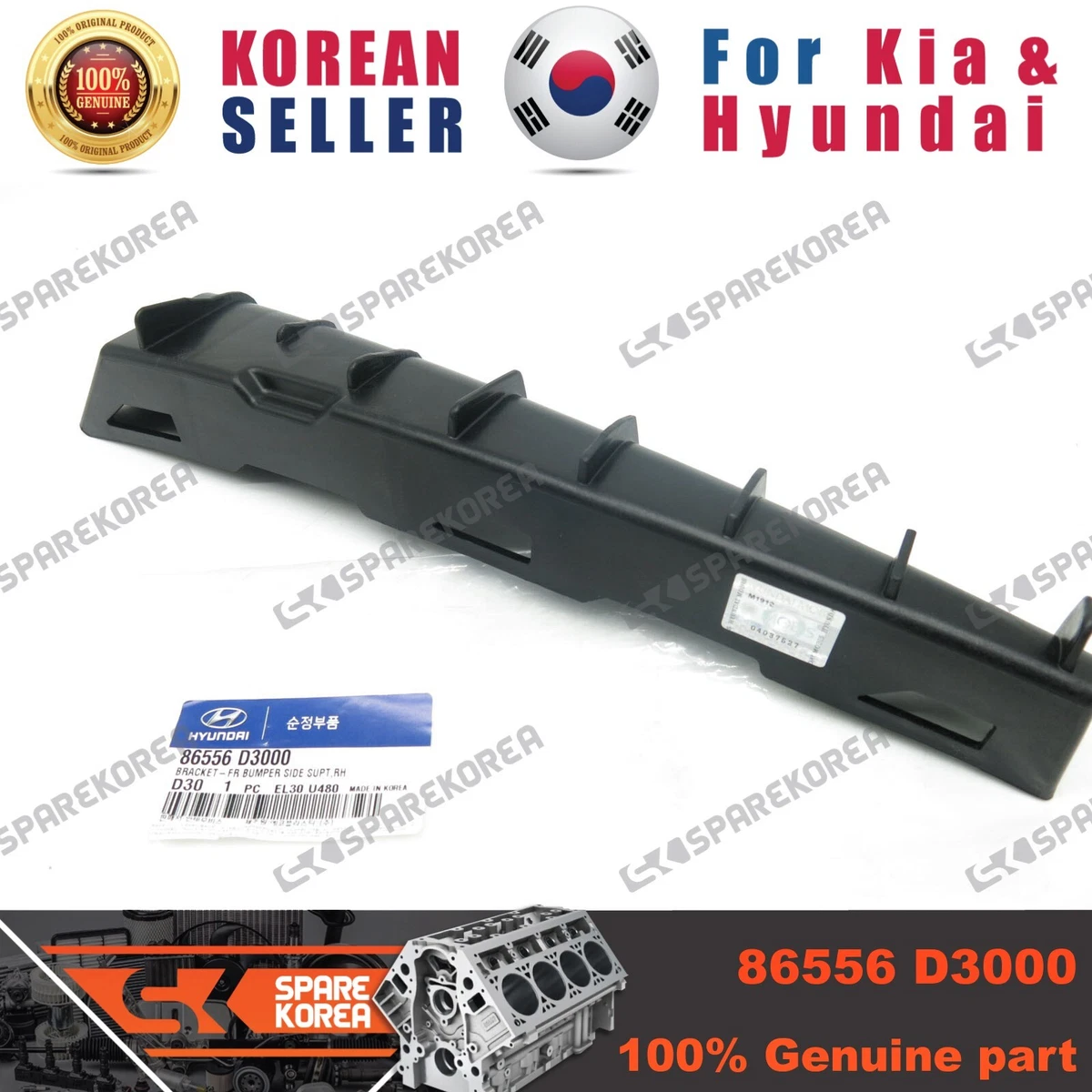 Genuine/OEM 86556D3000 BRACKET-FR BUMPER SIDE SUPT,RH for Hyundai 