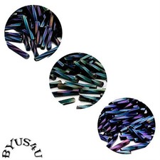 GLASS SEED BEADS BUGLE TWIST 12x2mm GUNMETAL BLUE GREEN PURPLE 25g or 100pcs
