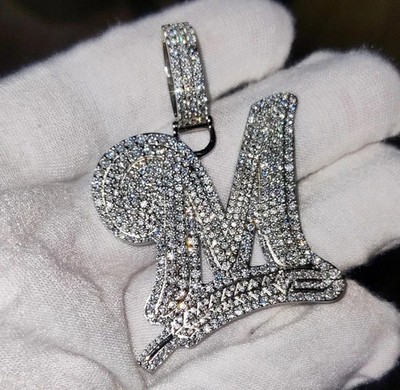 14K White Gold Plated 2Ct Round Cut Real Moissanite Letter Name Alphabet Pendant