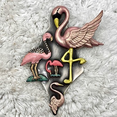 Flamingo Brooch Metal Pink Enamel Retro Kitsch Bird Cruisewear LARGE 3.75''