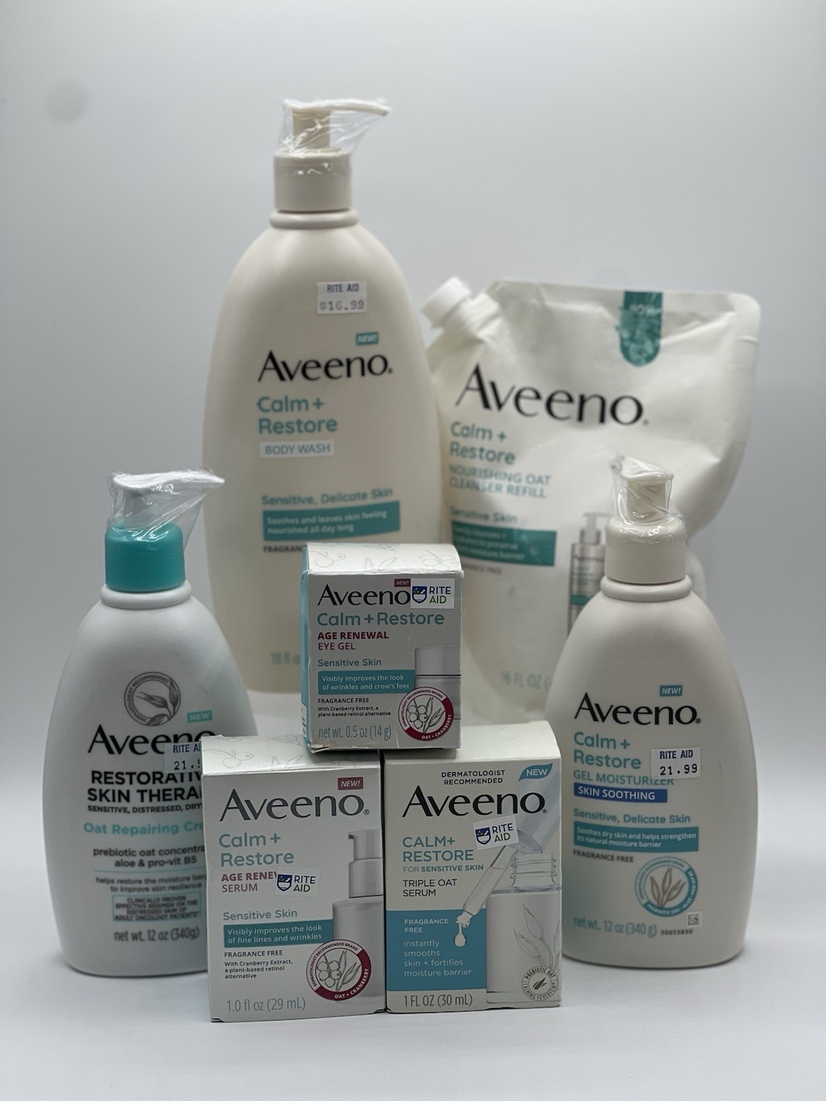 Aveeno Calm + Restore Skincare Bundle with Body Wash, Lotion & Eye Gel Over $100 Value