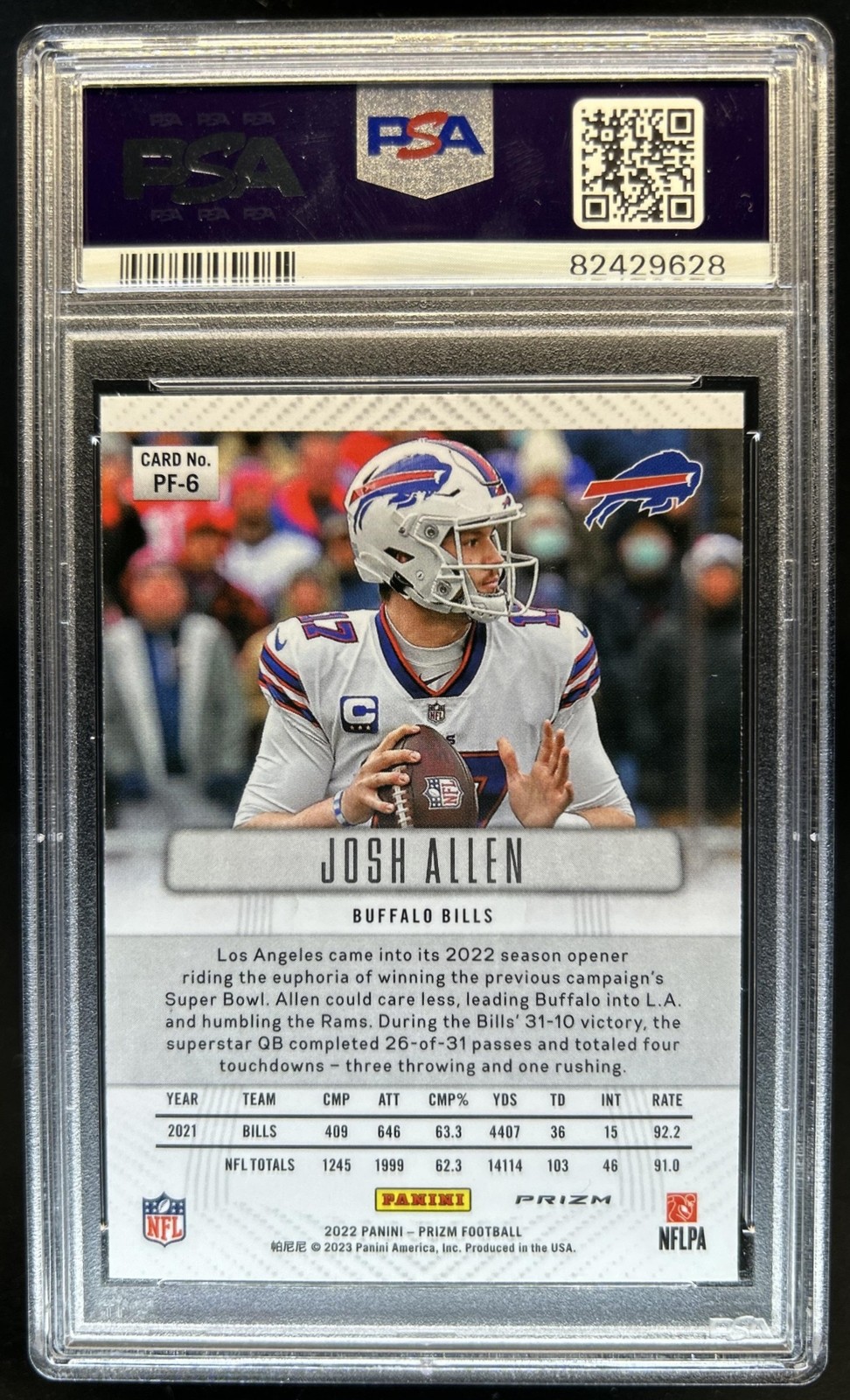 2022 Panini Prizm Josh Allen Flashback Prizm Silver #PF-6 Bills PSA 10 GEM MINT view 2