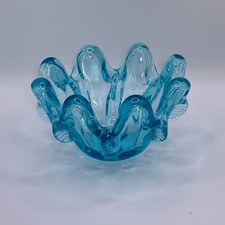 Vintage Art Glass Murano Style Pulled Pinched Nesting Bowl Aqua Made In Italy