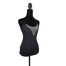 Banana Olive Y2K Black Rhinestone beaded Halter Top Medium Made in USA