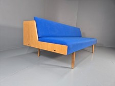 Vintage Sofa Bed Mid Century Denmark Blue Wool Oak Hjorring Retro EB11316 M4SS