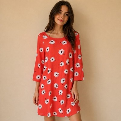 Ichi Floral Dress Dark Peach White Daisy Print Tunic Size US 4 Summer Boho