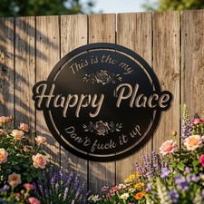 Welcome to Our Happy Place Metal Sign, Funny Farmhouse Patio Decor